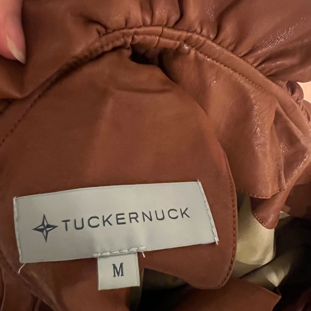 Tuckernuck Cognac Faux Leather Faye Bow Blouse Size Medium - Picture 5 of 5
